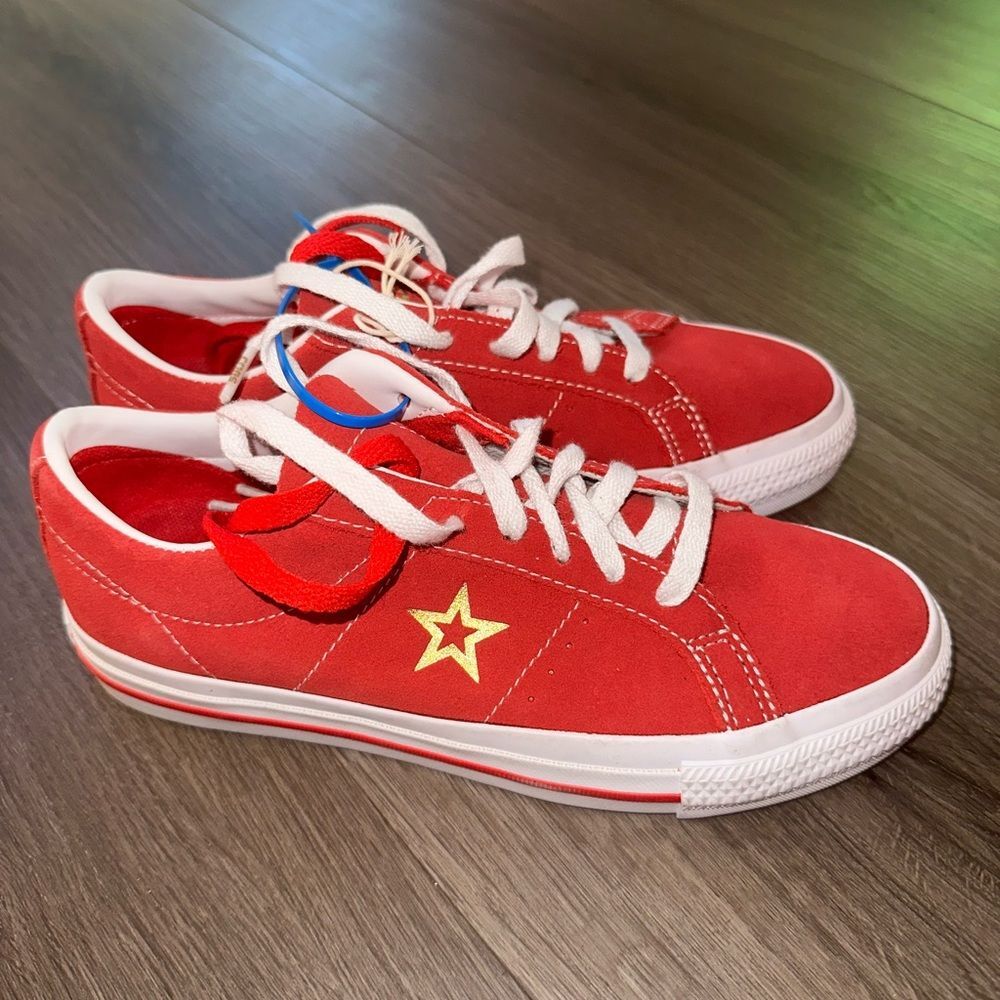 Converse red/gold suede Sneakers  6.5 women